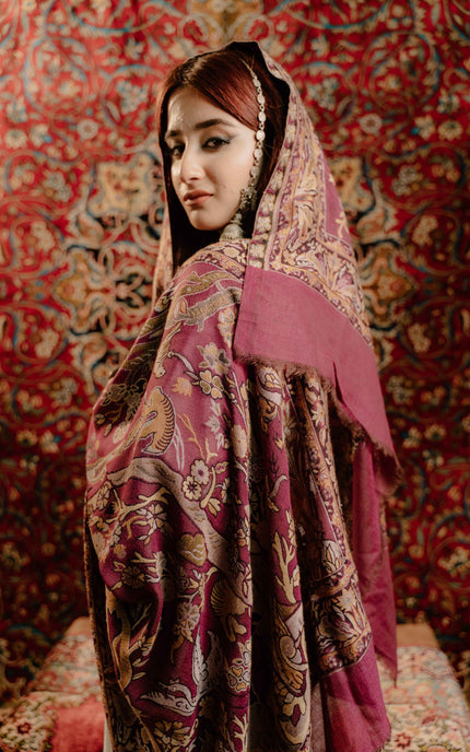 Kashmiri Kani Shawl - Maroon | Soft Wool - Kashmir Jama
