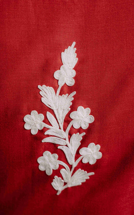 Kashmiri Aari Work Cotton Kurti - Red | Long - ARTISANS KASHMIR