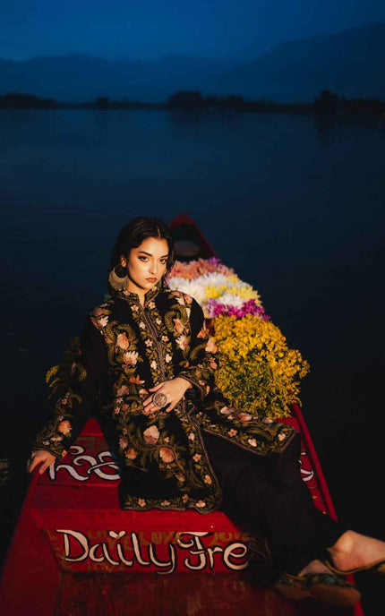 Kashmiri Aari Work Jacket - Black | Long - ARTISANS KASHMIR