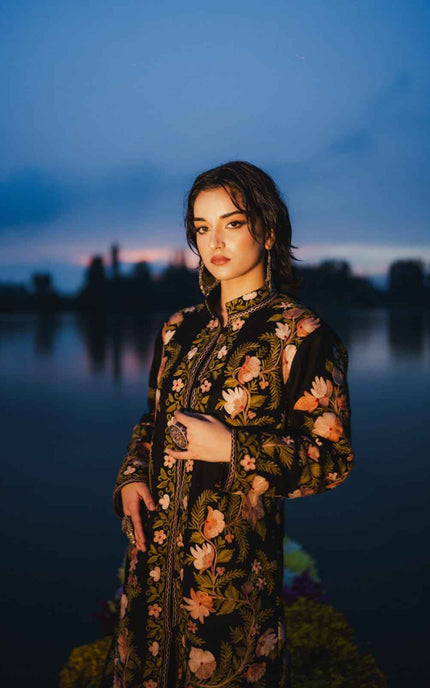 Kashmiri Aari Work Jacket - Black | Long - ARTISANS KASHMIR