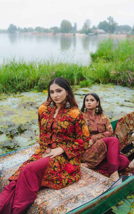 Kashmiri Jamawar Aari Work Jacket - Black | Pashm - ARTISANS KASHMIR