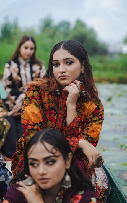 Kashmiri Jamawar Aari Work Jacket - Black | Pashm - ARTISANS KASHMIR