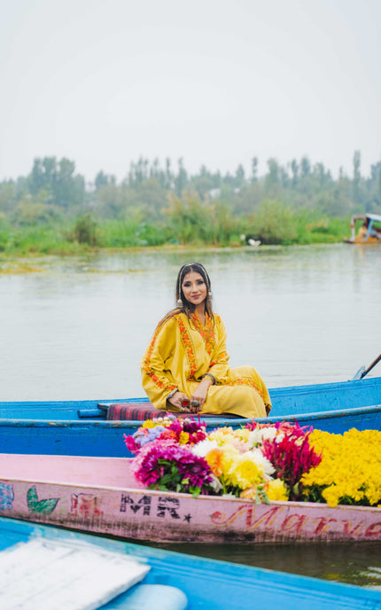 Kashmiri Aari Work Phiran - Yellow | Fringe - ARTISANS KASHMIR