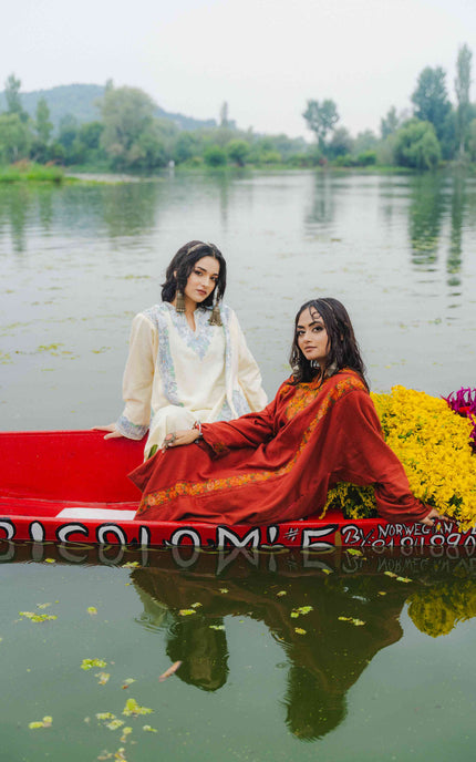 Kashmiri Aari Work Phiran - Maroon | Fringe - ARTISANS KASHMIR