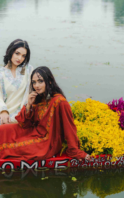 Kashmiri Aari Work Phiran - Maroon | Fringe - ARTISANS KASHMIR