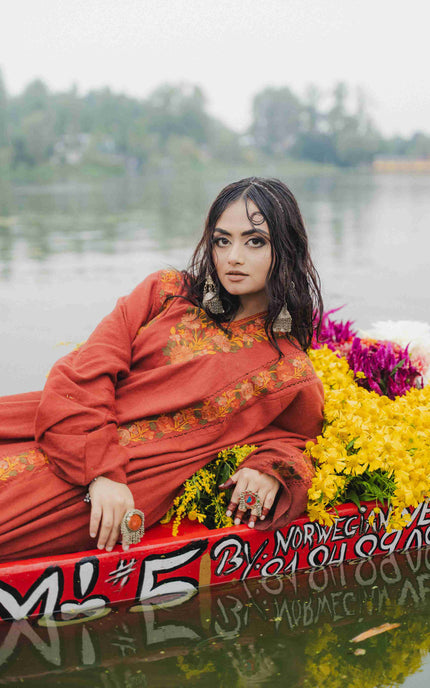 Kashmiri Aari Work Phiran - Maroon | Fringe - ARTISANS KASHMIR