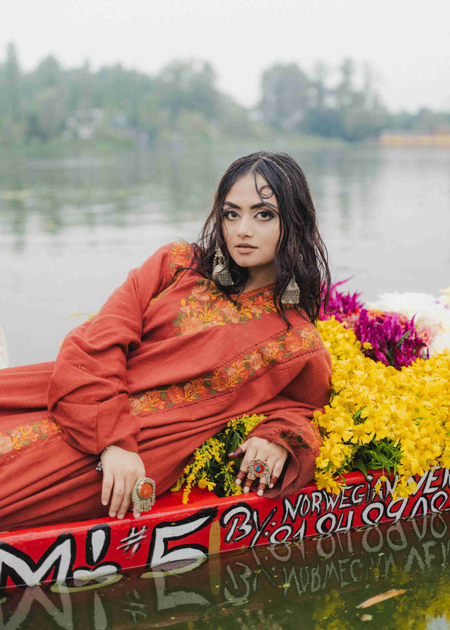 Kashmiri Aari Work Phiran - Maroon | Fringe - ARTISANS KASHMIR