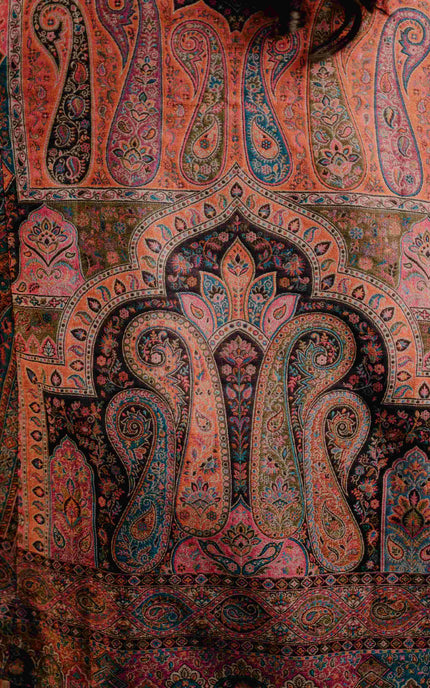 Kashmiri Kani Work Cape Coat - Pink - ARTISANS KASHMIR