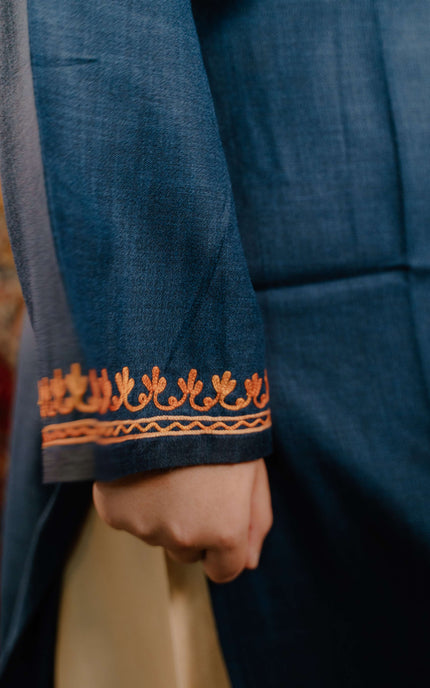 Kashmiri Aari Work Cotton Kurti - Royal Blue | Long - ARTISANS KASHMIR